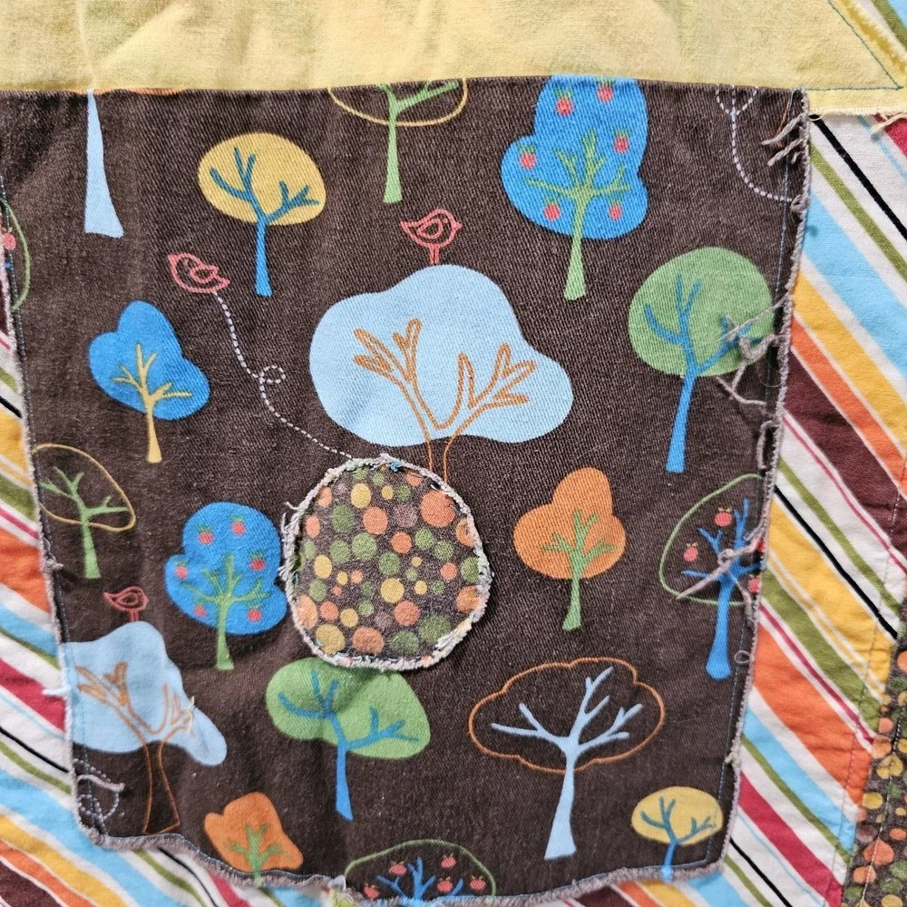 Handmade Baby Quilt Patchwork Owls Flowers Cotton Microfiber Back 48x40 Multi